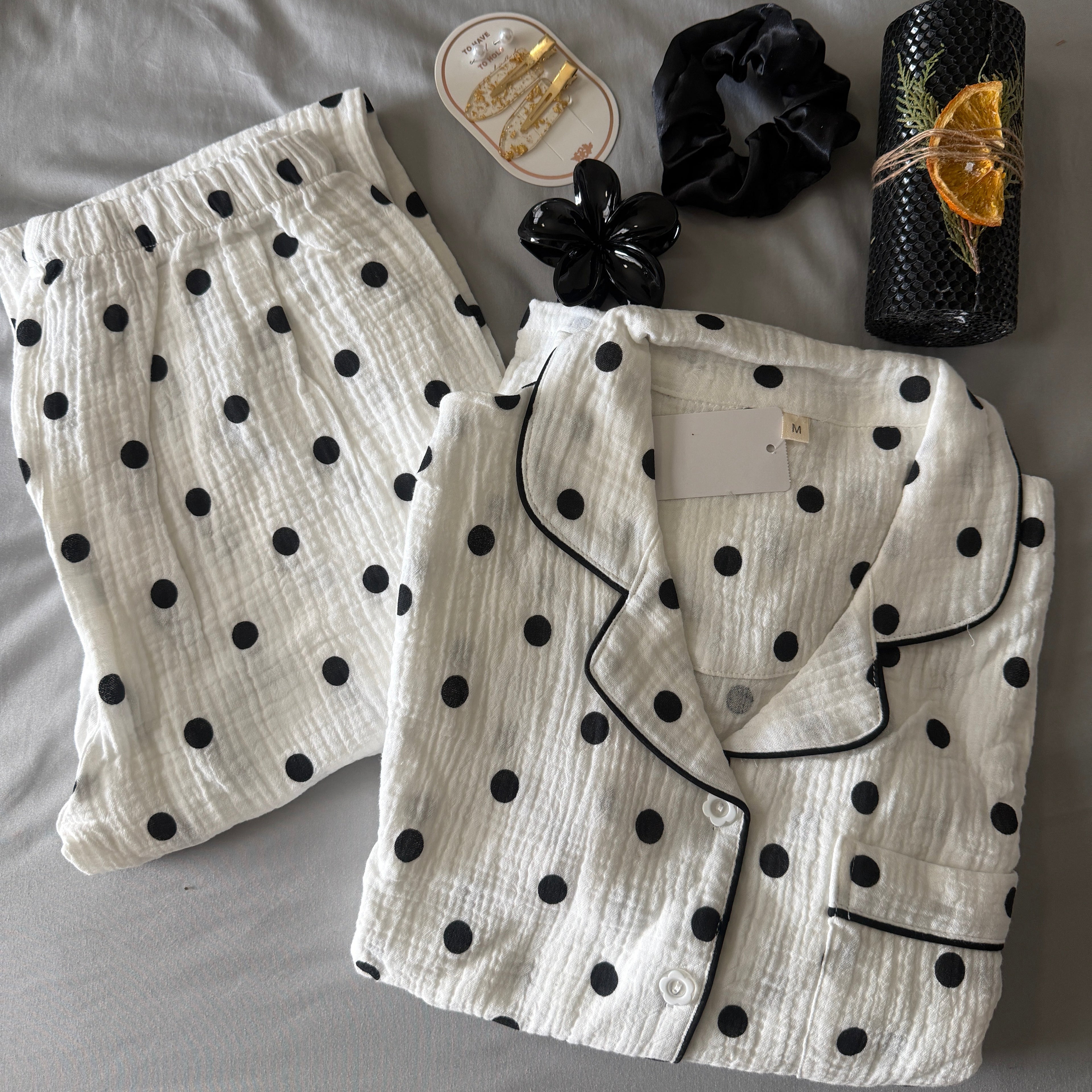 Womens Cotton Pajama Set - Polka Dot Desing